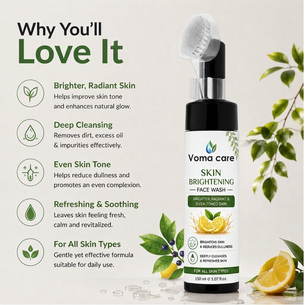 Skin Brightening Face Wash with Built-In Silicone Brush | Daily Facial Cleanser for All Skin Types | Gentle Cleansing | 150ml